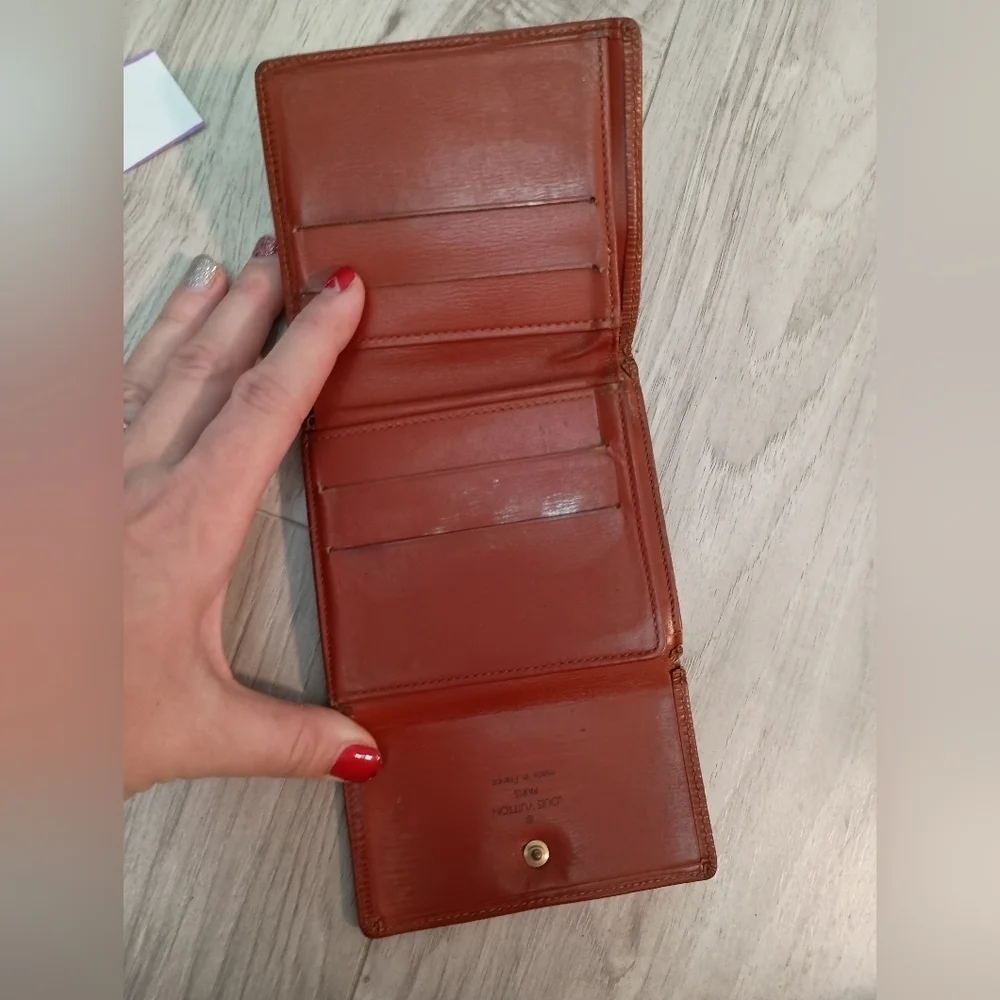 Authentic Louis Vuitton Men's Brown Orange Epi Leather Trifold Compact Wallet
